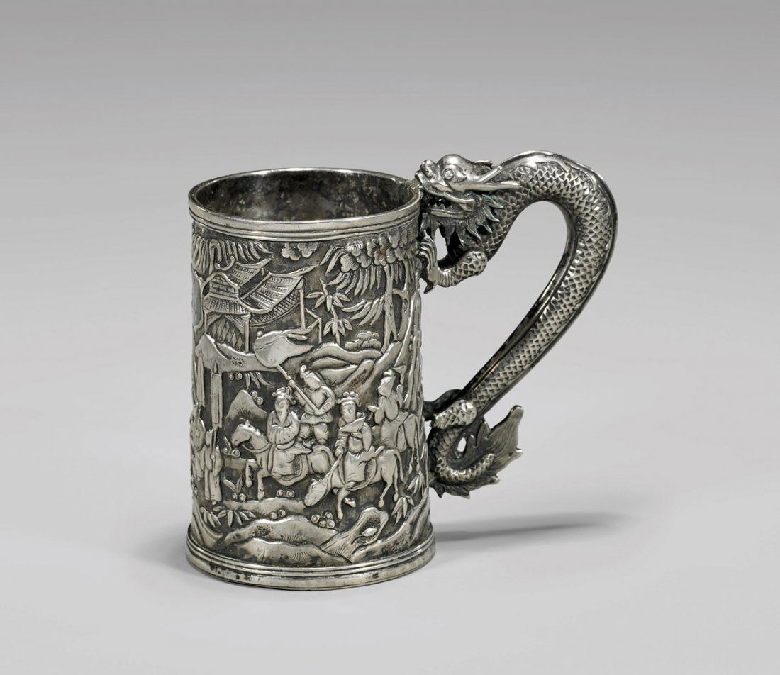 ANTIQUE LEE CHING CHINESE EXPORT SILVER MUG (1 of 4)