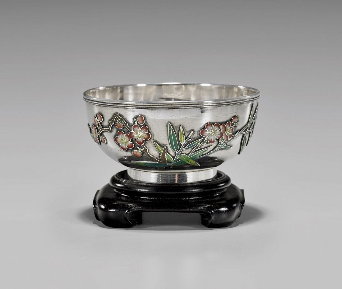 ANTIQUE CHINESE EXPORT ENAMELED SILVER BOWL (1 of 3)