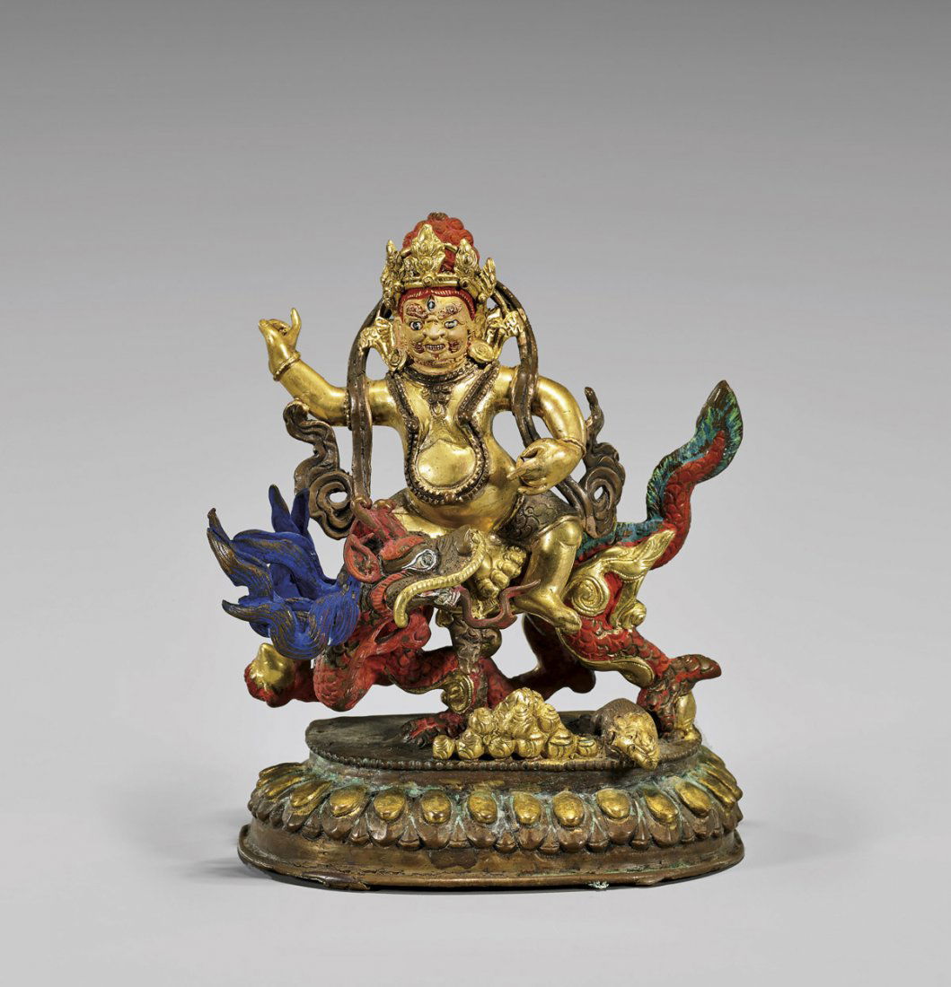 NEPALESE GILT BRONZE DEITY: Jambhala On Dragon (1 of 4)