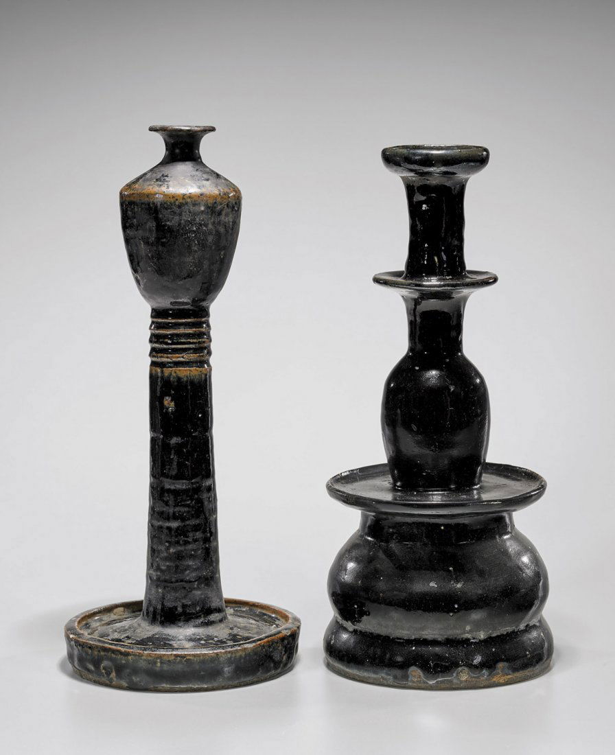 TWO SONG/JIN DYNASTY HENAN BLACK GLAZED OIL LAMPS (1 of 2)