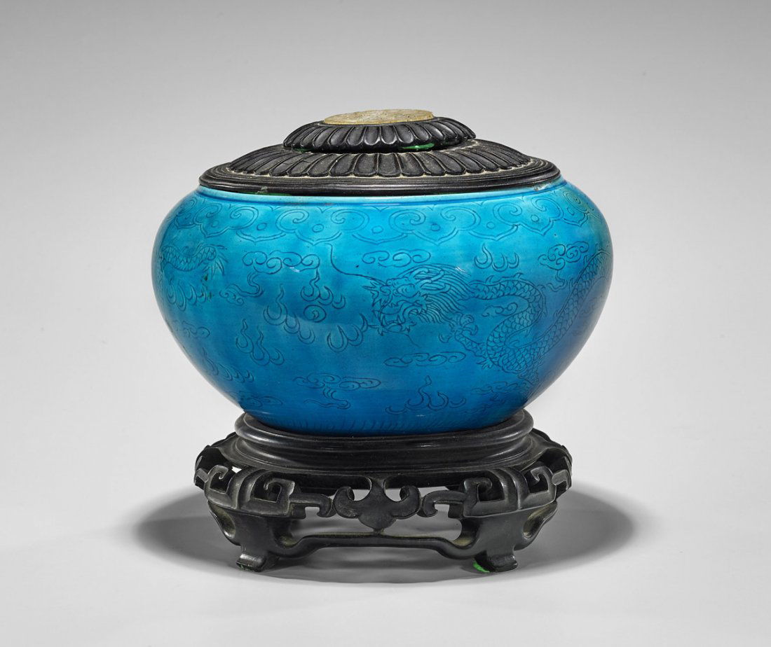 ANTIQUE TURQUOISE GLAZED POTTERY JAR (1 of 3)