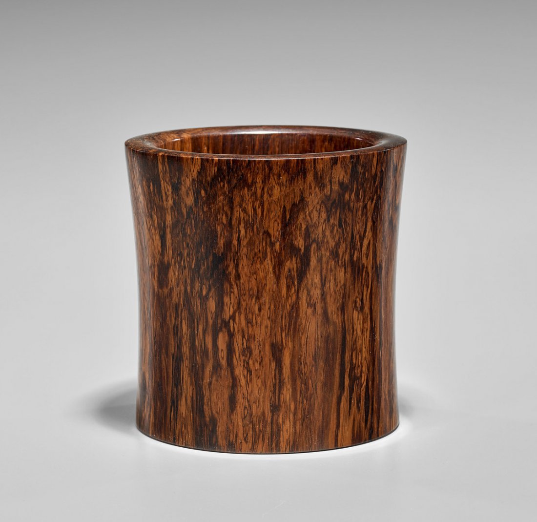 CHINESE CARVED HARDWOOD BRUSHPOT (1 of 2)