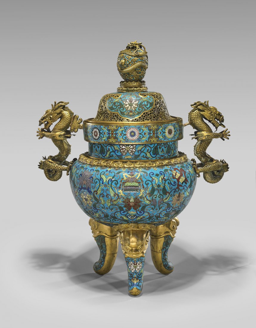 LARGE ANTIQUE CHINESE CLOISONNÉ TRIPOD CENSER (1 of 3)