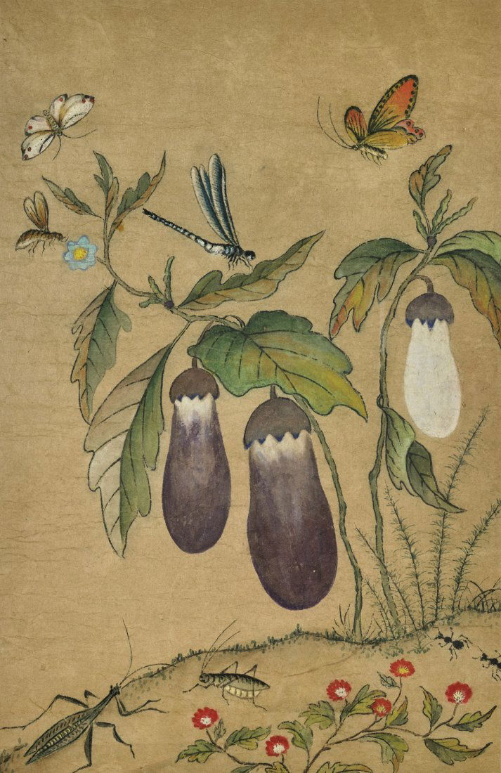 ANTIQUE KOREAN FOLK PAINTING: Eggplants (1 of 1)