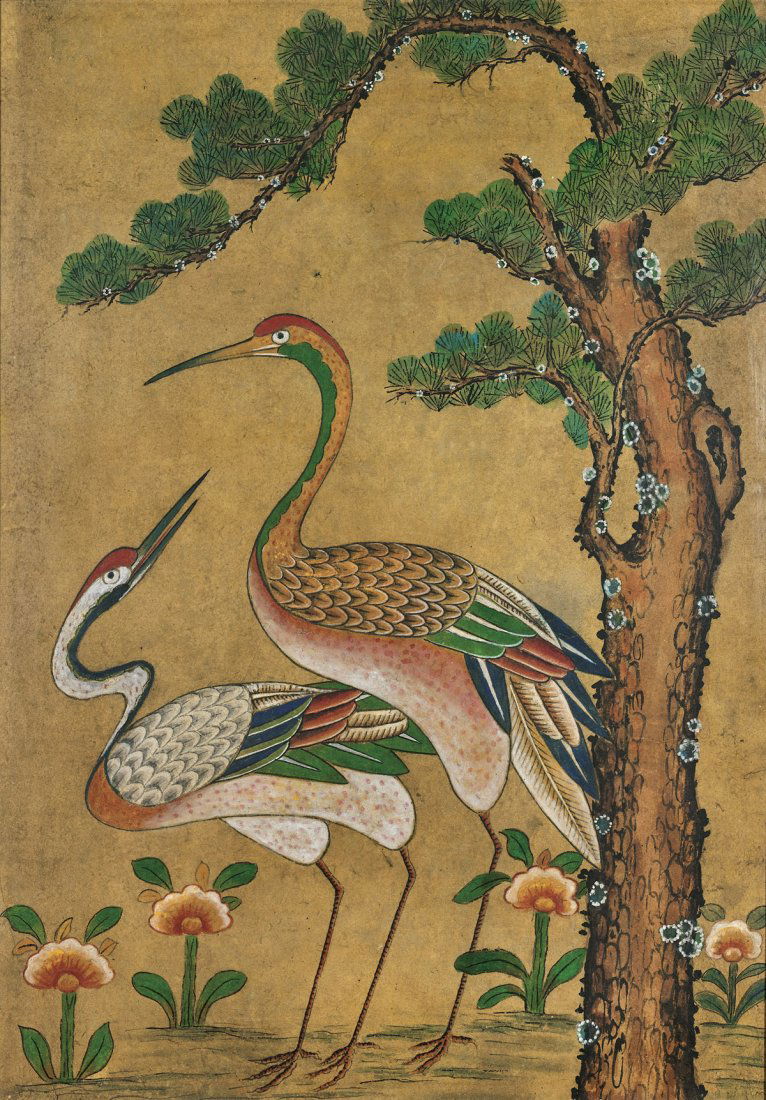 ANTIQUE KOREAN FOLK PAINTING: Cranes (1 of 1)
