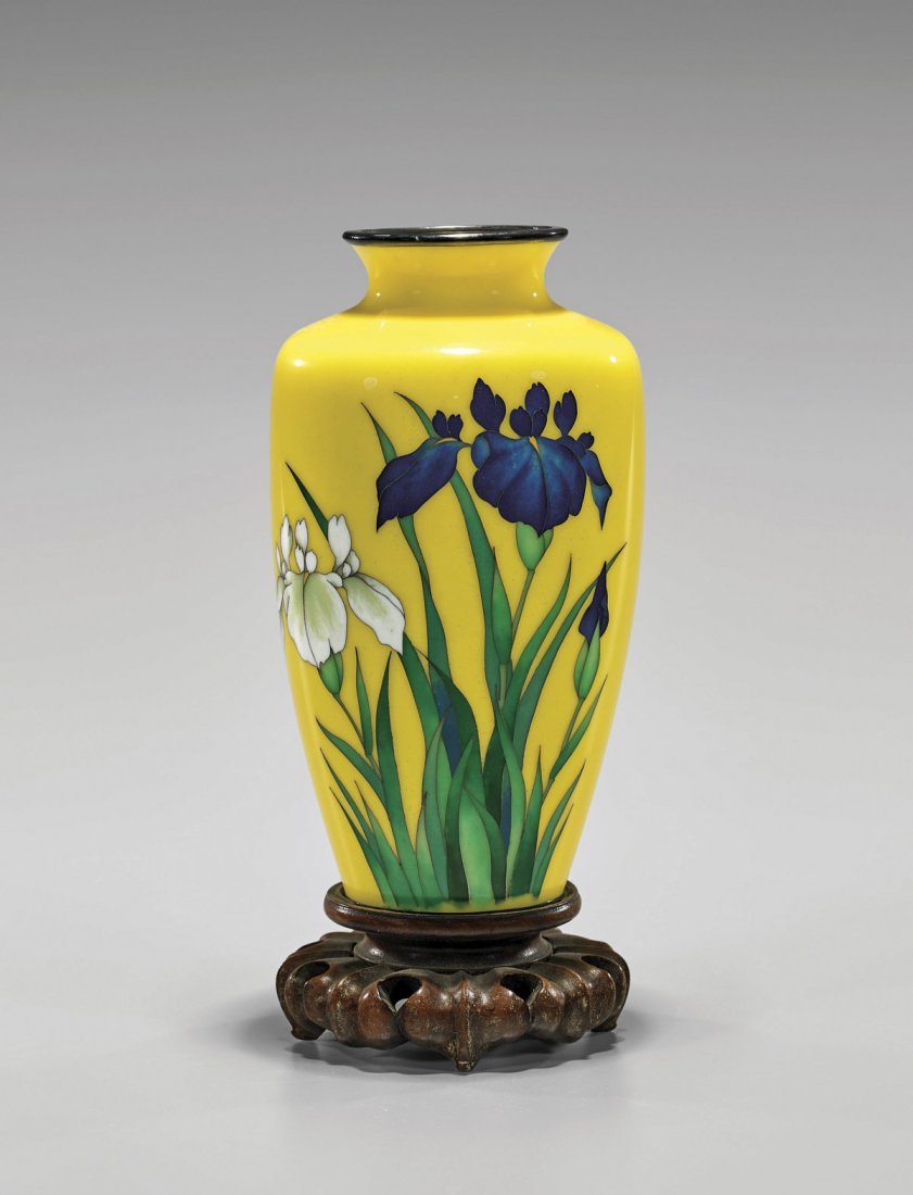 OLD JAPANESE CLOISONNÉ ENAMEL VASE: Irises (1 of 2)