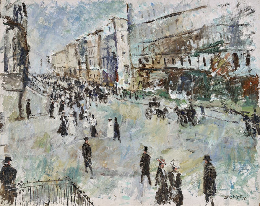 AMERICAN PAINTING BY CHESTER D. SNOWDEN: Street Scene (1 of 2)