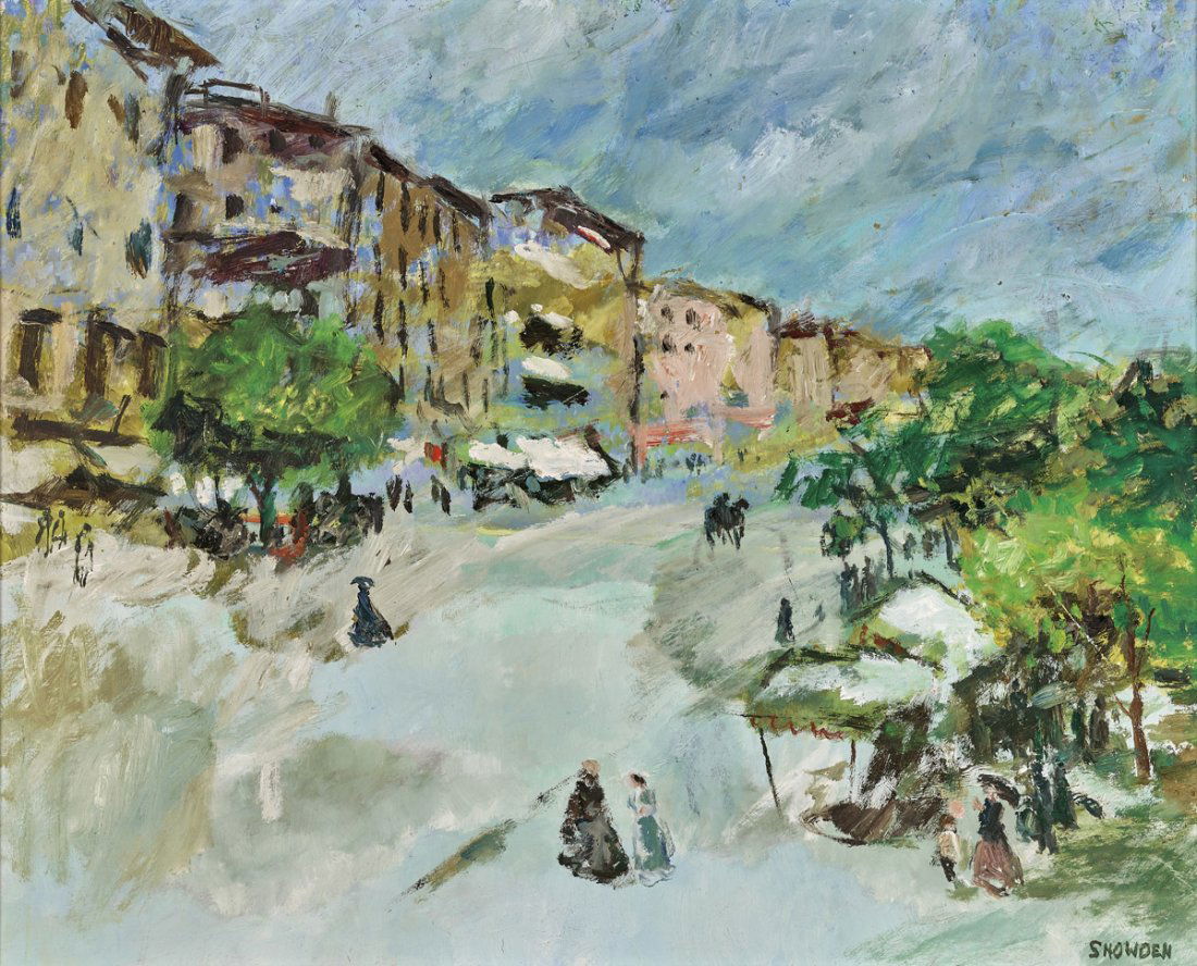 AMERICAN PAINTING BY CHESTER D. SNOWDEN: Houses & Park (1 of 2)