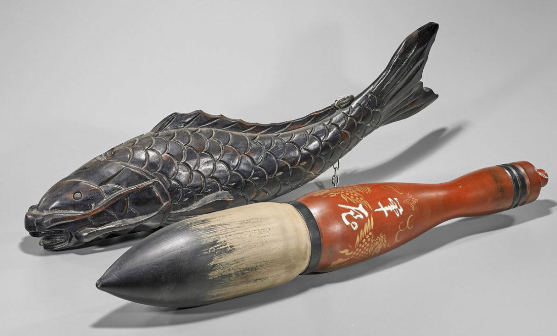 Two Large Japanese Carved 'Sign' Ornaments: Carp & (1 of 1)