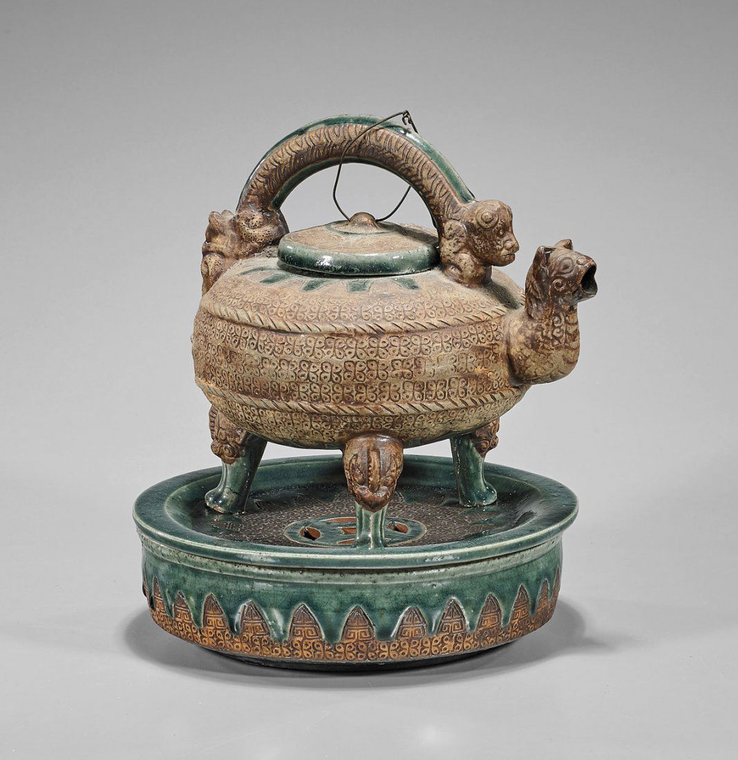 Elaborately Moulded Chinese Ceramic Teapot (1 of 2)