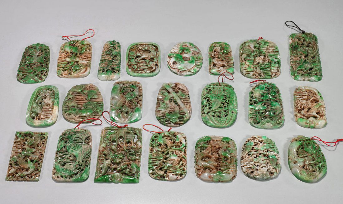 Twenty-Two Carved Jadeite or Hardstone Plaques/Pendants (1 of 2)