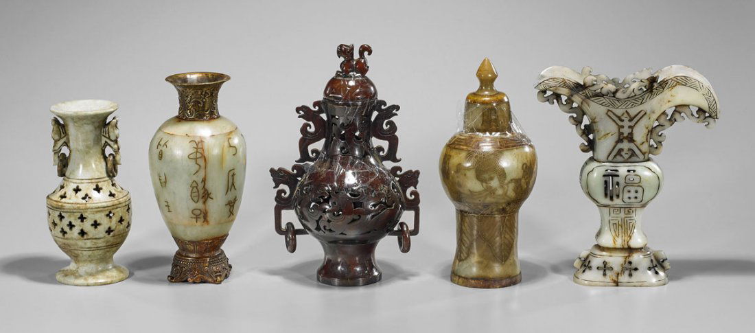 Five Chinese Carved Hardstone Vessels (1 of 1)