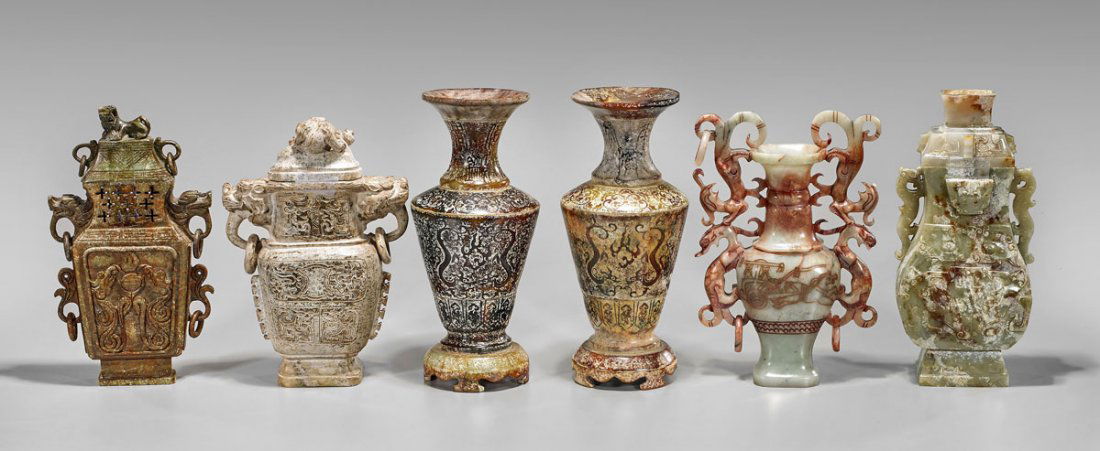 Six Archaistic Chinese Carved Vessels (1 of 1)
