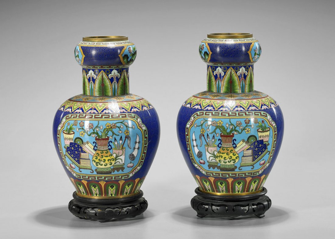 Pair Old Chinese Cloisonne Enamel Vases (1 of 2)