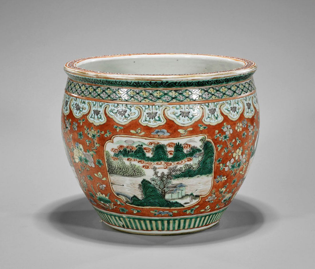 Antique Enameled Porcelain Fish Bowl (1 of 2)