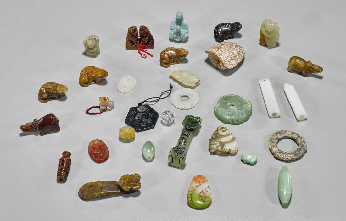 Assortment of Thirty-Two Small Hardstone & Glass Items (1 of 1)