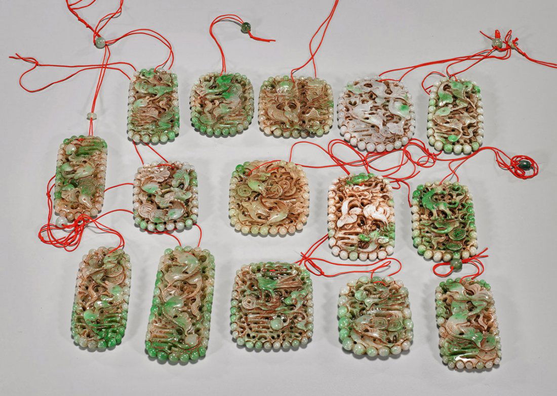 Collection of Fifteen Carved Jadeite or Hardstone (1 of 2)