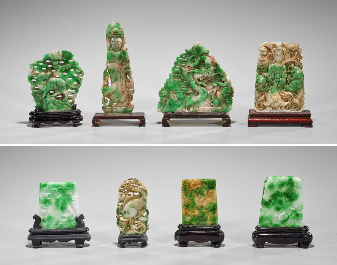 Eight Chinese Carved Jadeite Plaques (1 of 1)