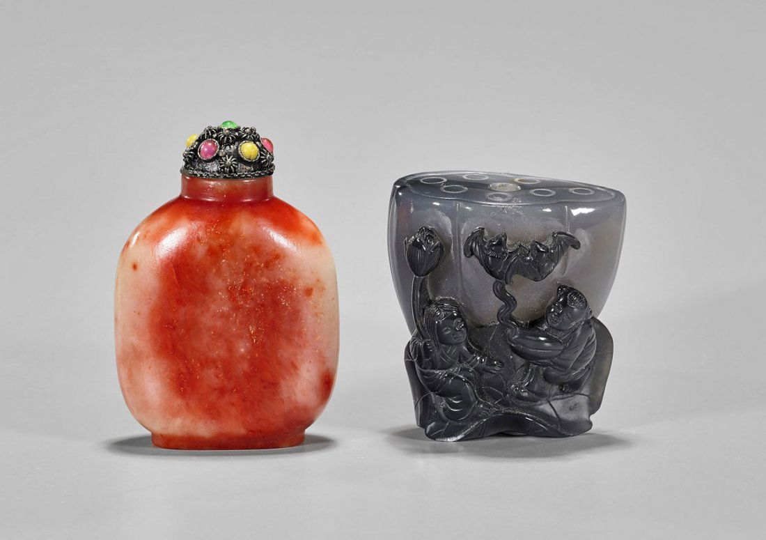 Two Snuff Bottles: Cameo Agate & Soapstone (1 of 1)