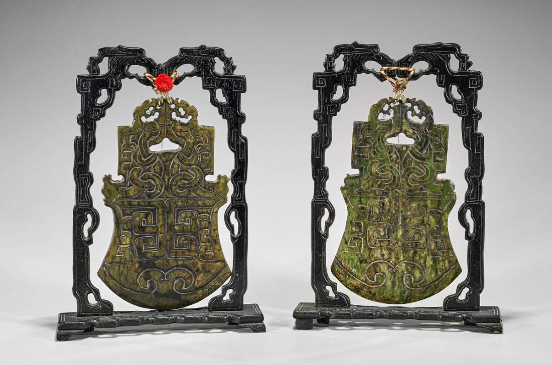 Pair Archaistic Shang-Style Bowenite and Hardstone (1 of 1)