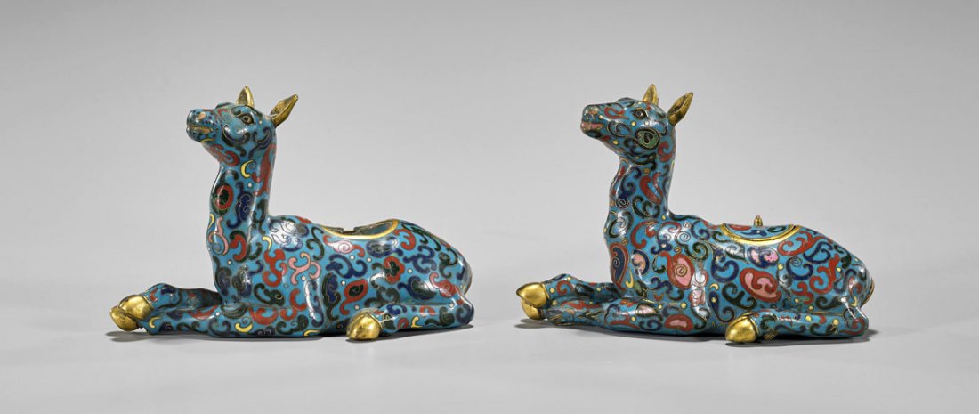 Pair Qianlong-Style Cloisonne Enamel Deer Censers (1 of 1)