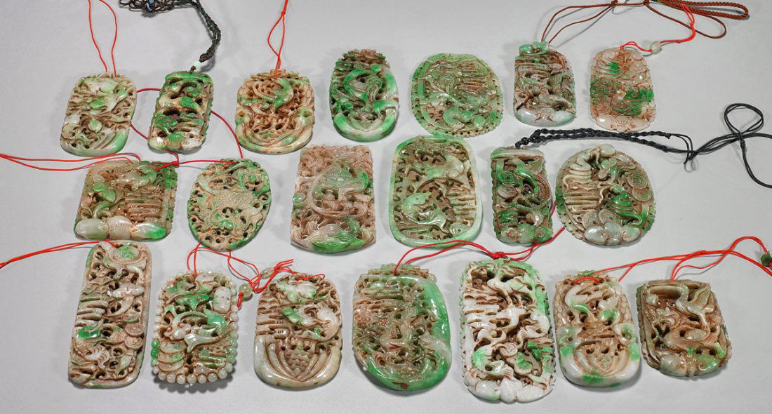 Twenty Various Carved Jadeite or Hardstone Plaques (1 of 2)