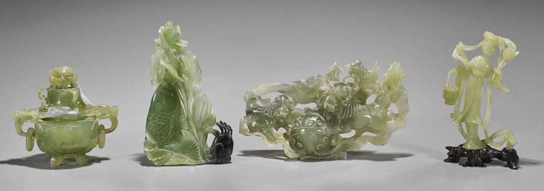 Four Various Chinese Carved Bowenite Items (1 of 1)