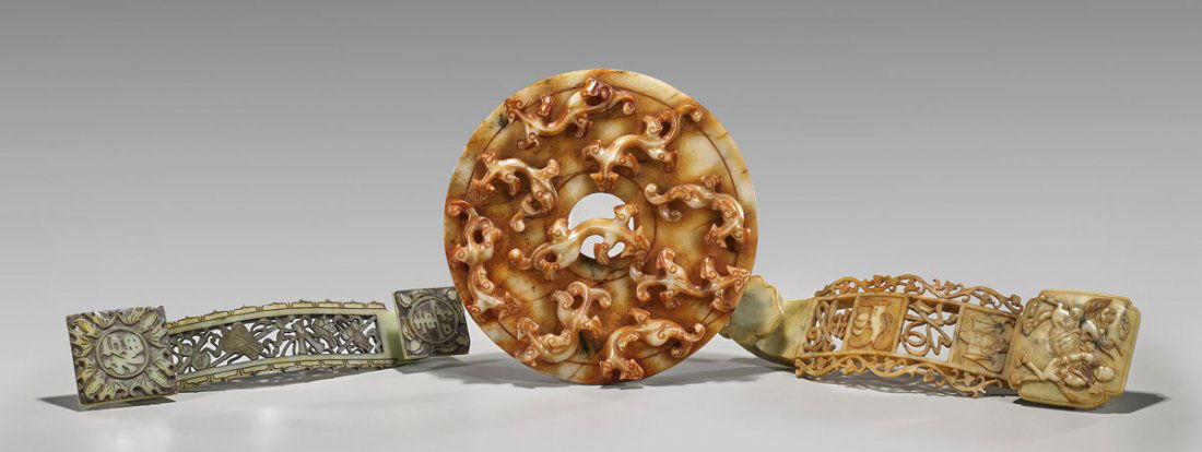 Three Large Chinese Carvings: Ruyi Scepters & Bi Disc (1 of 1)