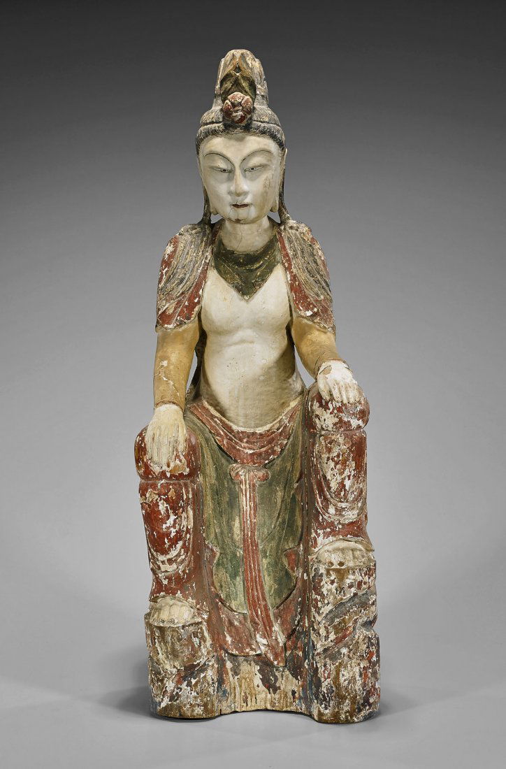 Antique Ming-Style Carved & Polychromed Wood Figure (1 of 1)