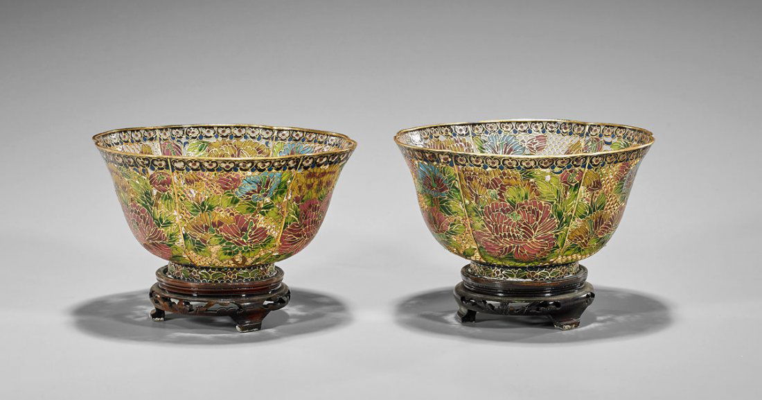 Pair of Chinese Parcel-Enameled Plique à Jour Bowls (1 of 2)