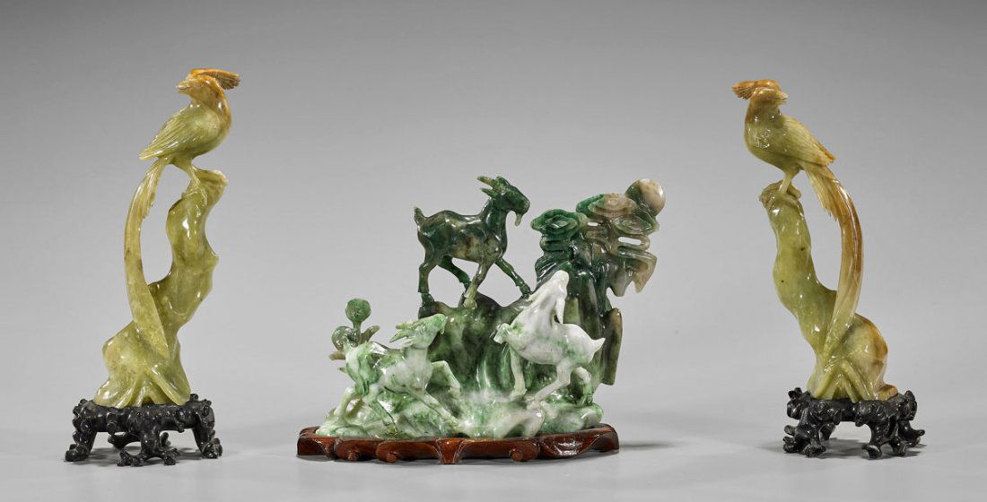 Three Chinese Carvings: Pair Bowenite Birds & "Honan (1 of 1)