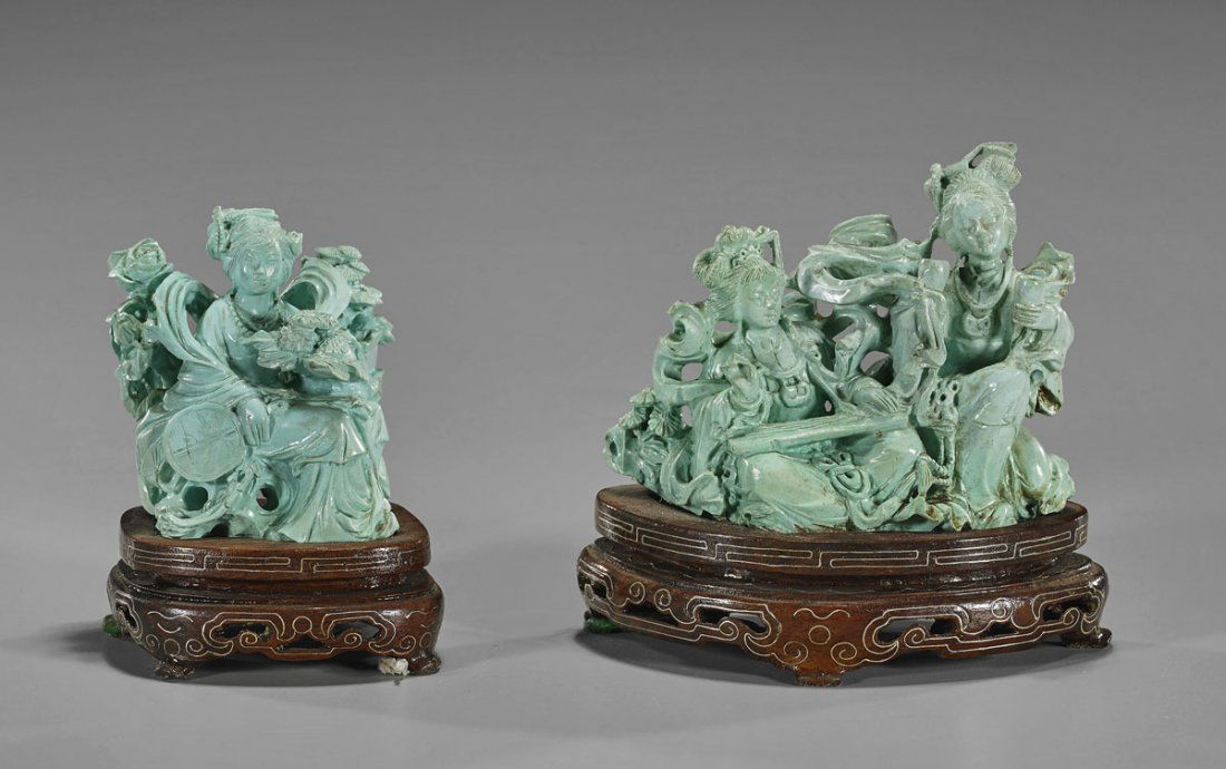 Two Old Chinese Carved Turquoise Figural Groups (1 of 1)