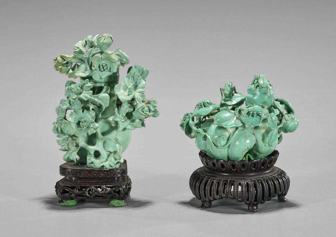 Two Old Chinese Carved Turquoise Groups: Pumpkin & Urn (1 of 1)