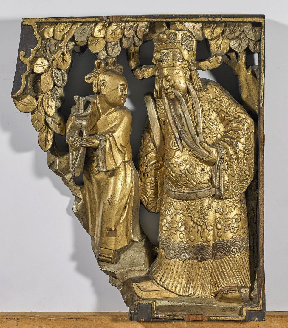 Pair Antique Chinese Gilt Lacquered Wood Panels (1 of 2)