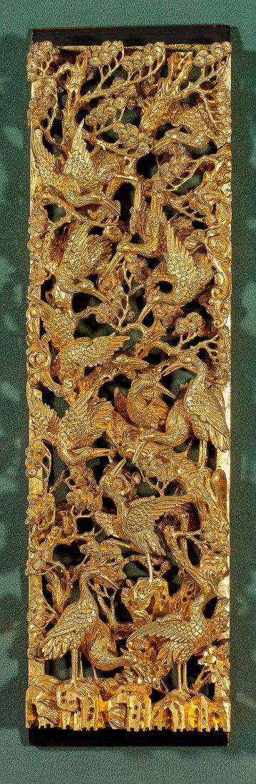 Three Large Antique Chinese Gilt Lacquered Wood Panels (1 of 3)