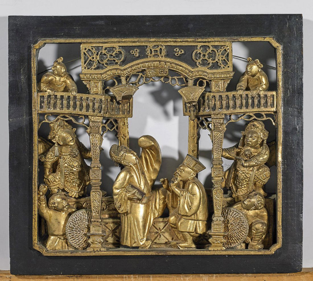 Four Antique Chinese Gilt Lacquered Wood Panels: (1 of 4)