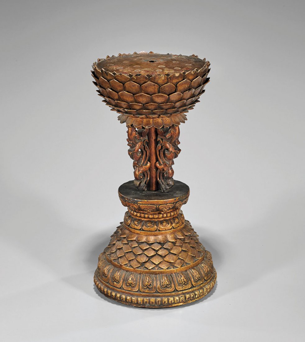 Antique Chinese Dry Lacquer Lotus Pedestal Stand (1 of 2)