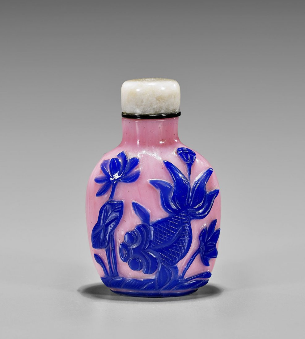 Antique Blue on Pink Glass Snuff Bottle (1 of 3)