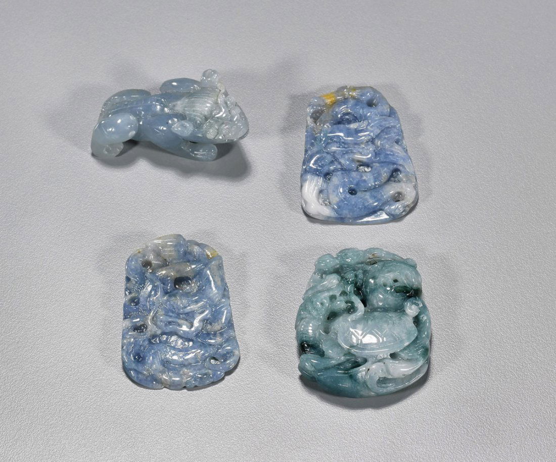 Four Jadeite or Hardstone Pieces: Pendants & Toggle (1 of 1)