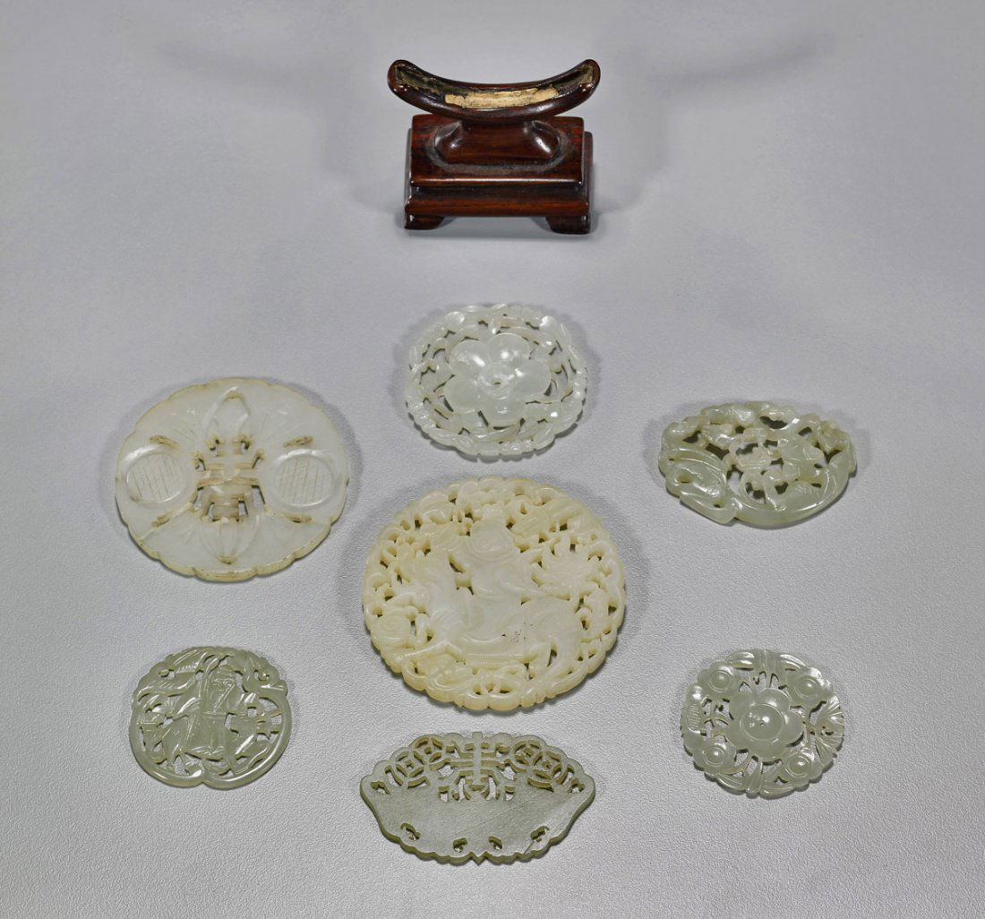 Seven Old & Antique Jade & Hardstone Plaques (1 of 1)