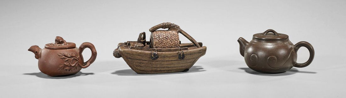 Three Old Chinese Yixing Pottery Teapots (1 of 2)