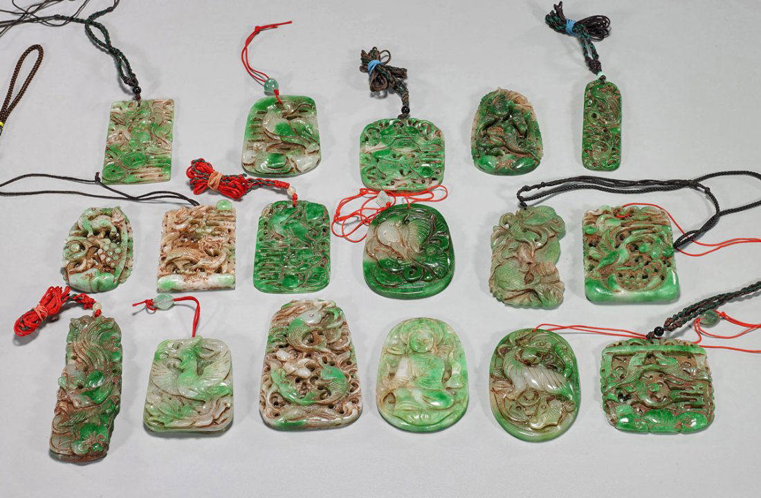 Group of Seventeen Small Jadeite or Hardstone Plaques (1 of 2)