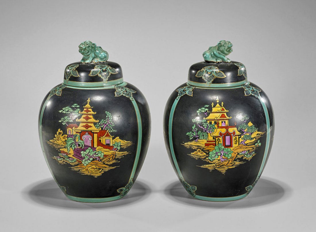 Pair Vintage English Leighton Pottery Chinoiserie (1 of 2)