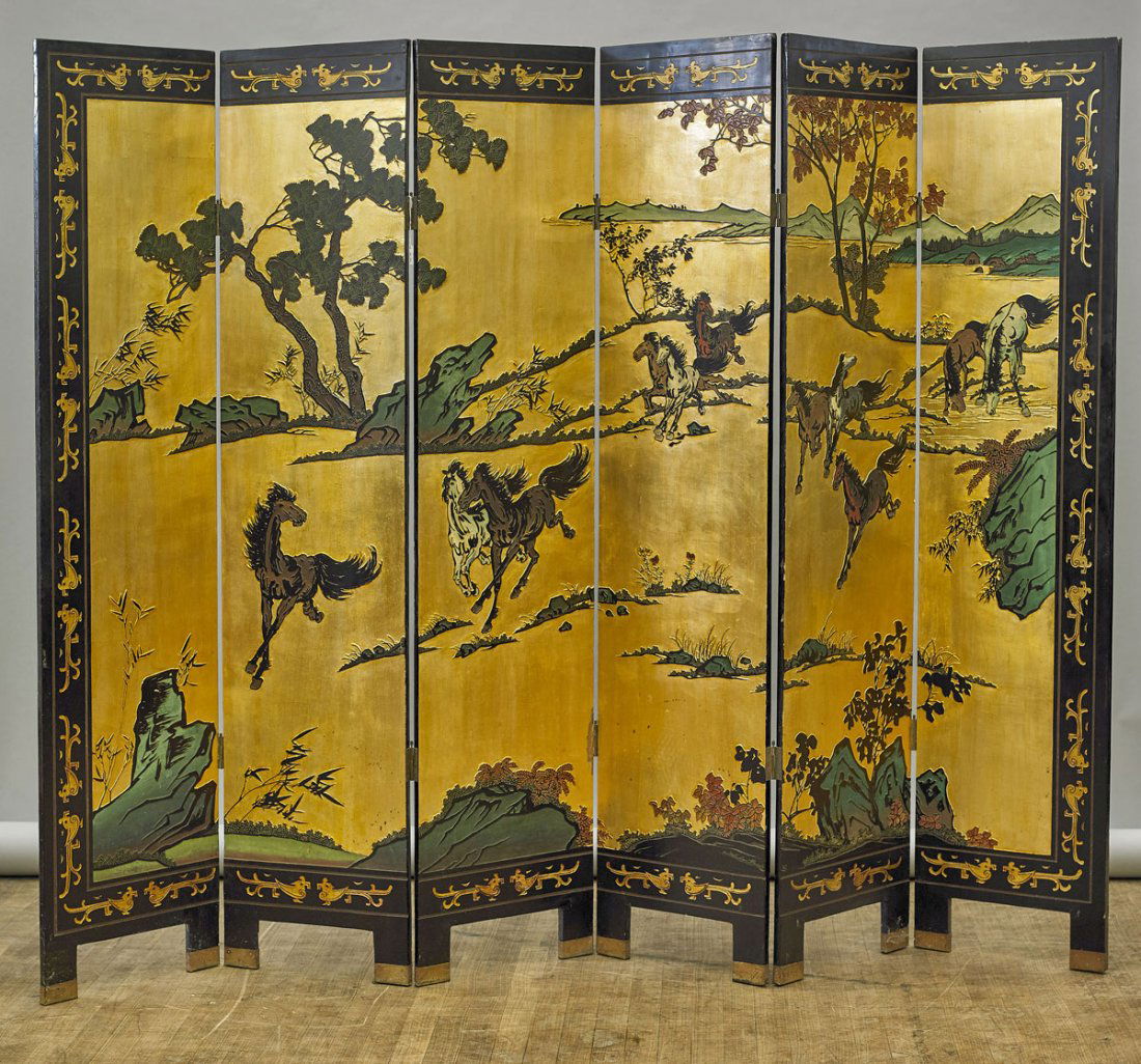 Old Chinese Coromandel Lacquer Six-Panel Screen (1 of 1)