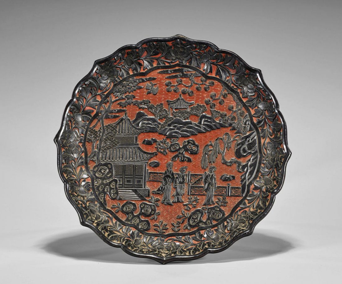 Antique Chinese Carved Lacquer Dish (1 of 2)