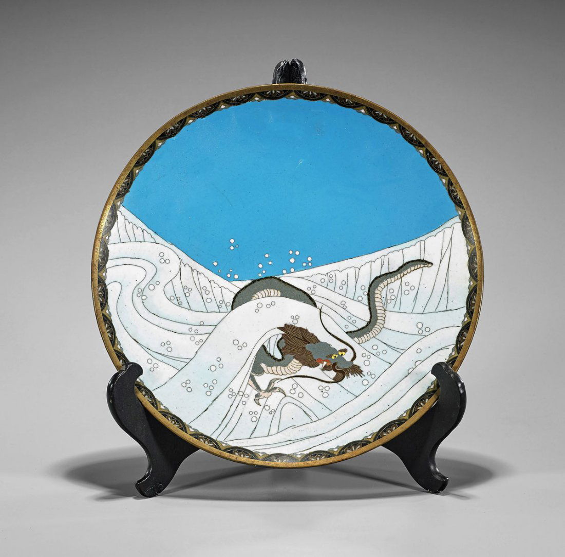 Antique Japanese Cloisonne Enamel Dragon Plate (1 of 1)
