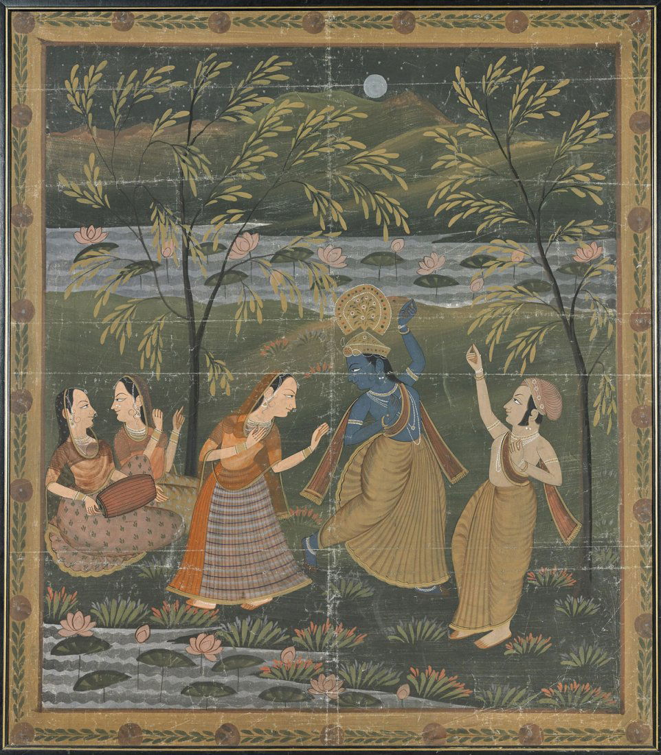 Old Indian Painting: Krishna Dancing in Lotus Garden (1 of 1)