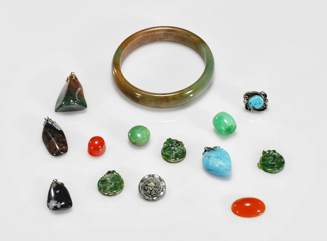 Jewelry Group: Silver Tie Pin, Chinese Pendants & (1 of 1)