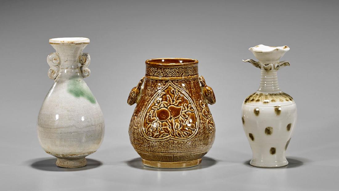 Three Chinese Moulded Ceramic Vases (1 of 2)