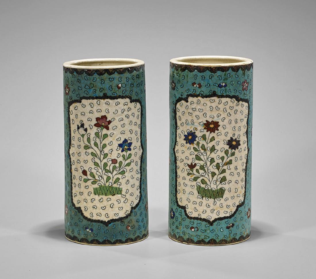 Pair Antique Japanese Cloisonne on Ceramic Hat Stands (1 of 2)